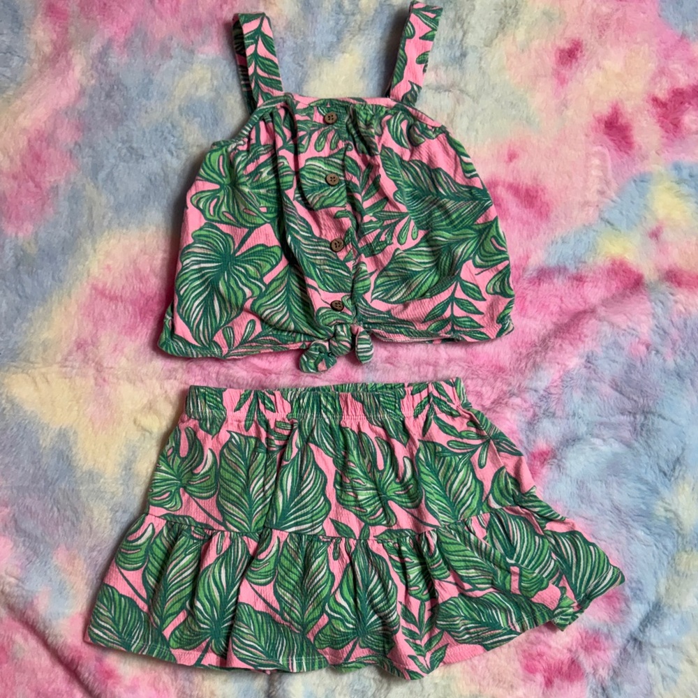 2/$10 4T Tommy Bahama Green Leaf Print Kids Skirt Set